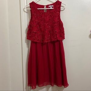 Red Lace Sequined Pleated Speechless Dress